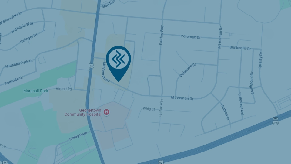 Map with icon designating Kentucky Bariatric Institute location in Georgetown, KY